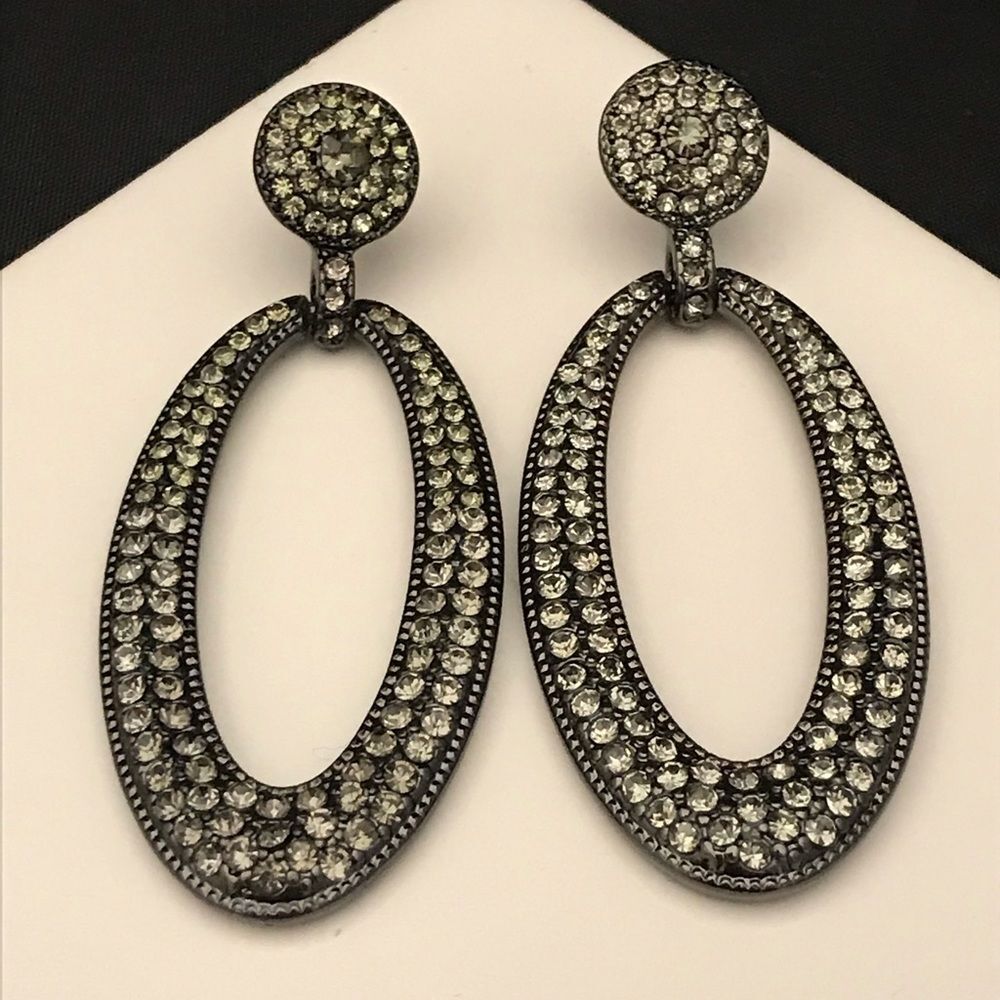 New Statement Earrings Hematite Pave Crystal Knocker Style - 8H